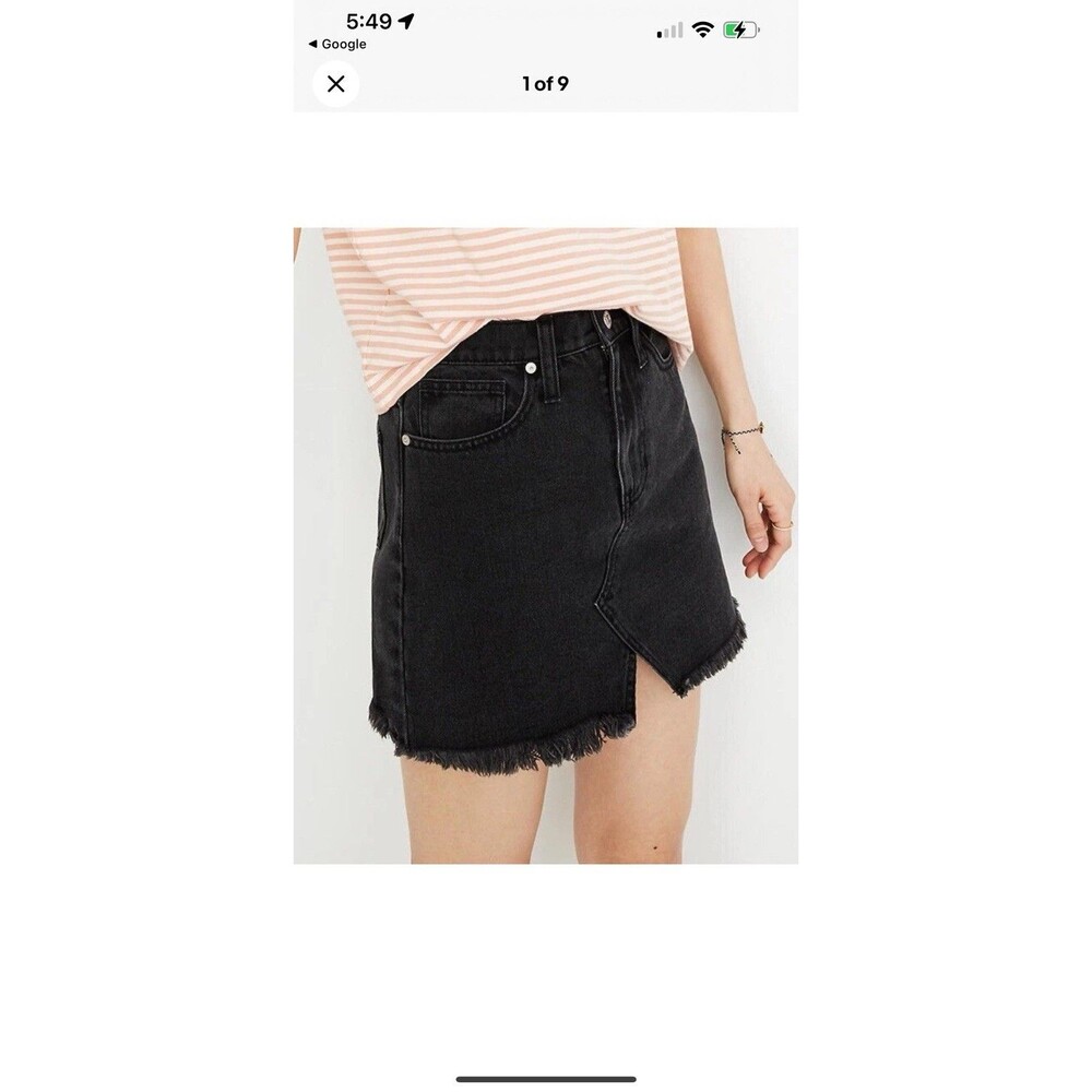 Madewell Rigid Denim A-Line Mini Skirt Black Frayed Hem Size 25